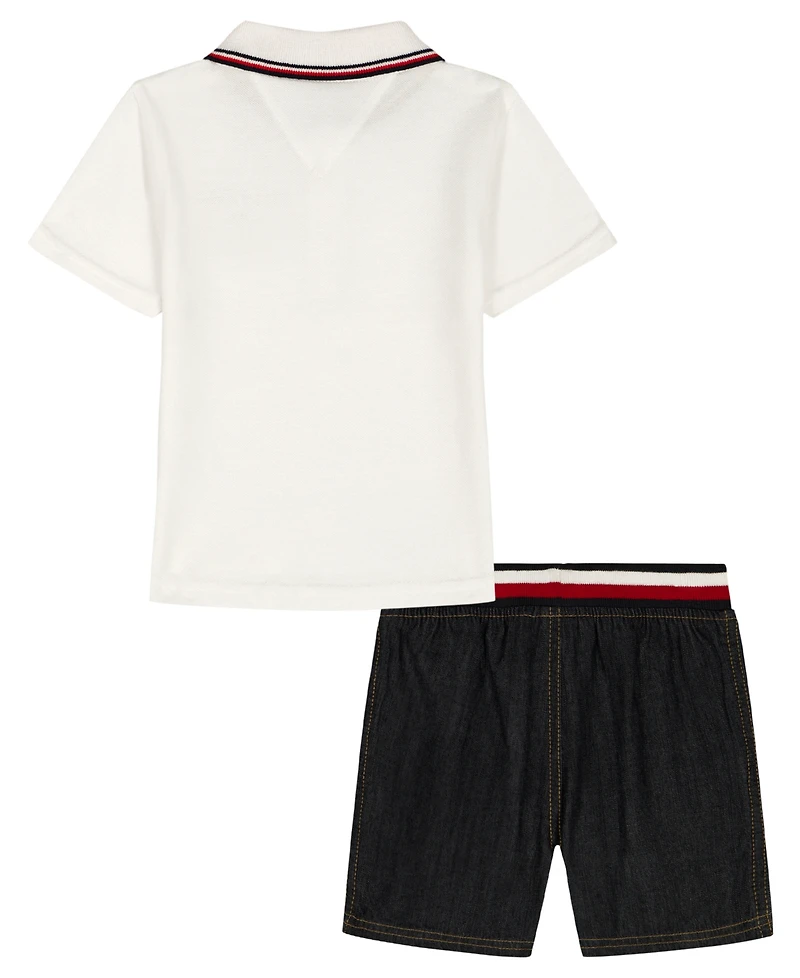 Tommy Hilfiger Baby Boys' Polo Collar T-Shirt & Ribbed Waistband Shorts, 2-Piece Set