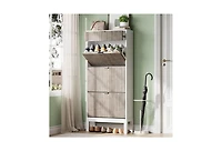 gaomon Shoe Storage Cabinet with 3 Flip Drawers, Farmhouse Fluted Organizer Metal Legs, Freestanding Narrow Rack for Entryway