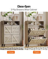 gaomon Freestanding Shoe Cabinet, 2 Flip Drawers Front Door Rack with Adjustable Shelf & Metal Legs, for Entrance, Entryway