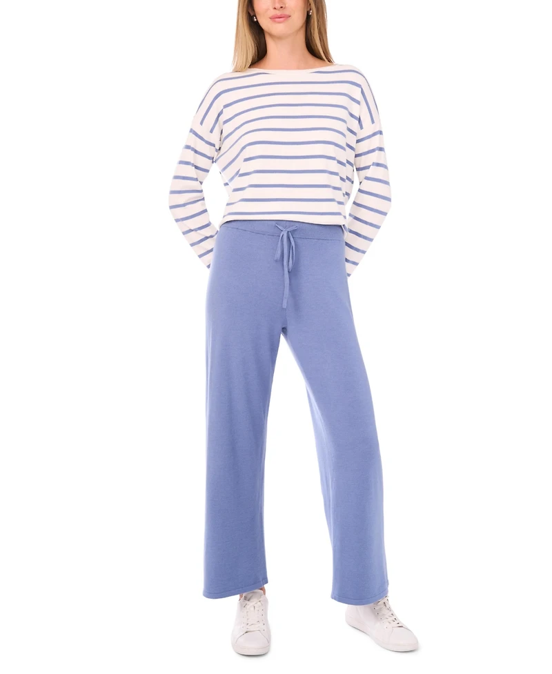 Vince Camuto Women's Stripe Rolled Edge Long Sleeves Sweater