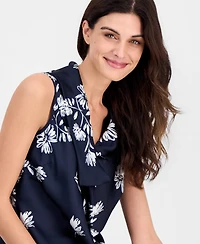 Tahari Asl Petite Sailor Tie V-Neck Blouse