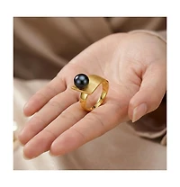 Chic Sterling Silver 14K Gold Plated with Genuine Freshwater Pearl Linear Ring