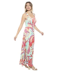 24seven Comfort Apparel Women's Abstract Scoop Neck Sleeveless A-Line Maxi Dress