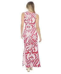 24seven Comfort Apparel Women's Paisley Sleeveless Side Slit Bodycon A-Line Maxi Dress