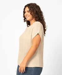 Melissa Paige Plus Size Button Back Tape Yarn Short-Sleeve Knit Sweater, Macy's Exclusive