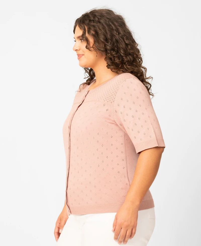 Melissa Paige Plus Diamond Pointelle Elbow-Sleeve Cardigan, Macy's Exclusive