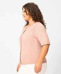 Melissa Paige Plus Diamond Pointelle Elbow-Sleeve Cardigan, Macy's Exclusive