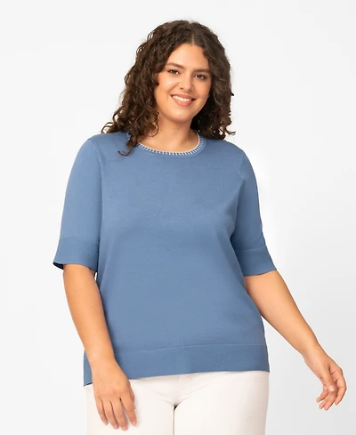 Melissa Paige Plus Size Whip Stitch Elbow-Sleeve Knit Sweater, Macy's Exclusive