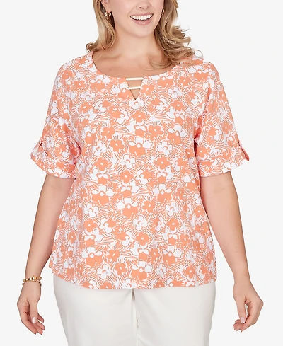 Hearts Of Palm Plus Printed Stretch Jersey Elbow Sleeve Top
