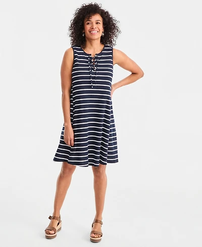 Style & Co Women's Striped Lace-Up Sleeveless Dress, Macy's Exclusive