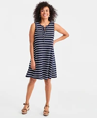 Style & Co Women's Striped Lace-Up Sleeveless Dress, Macy's Exclusive