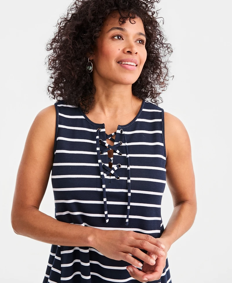 Style & Co Women's Striped Lace-Up Sleeveless Dress, Macy's Exclusive