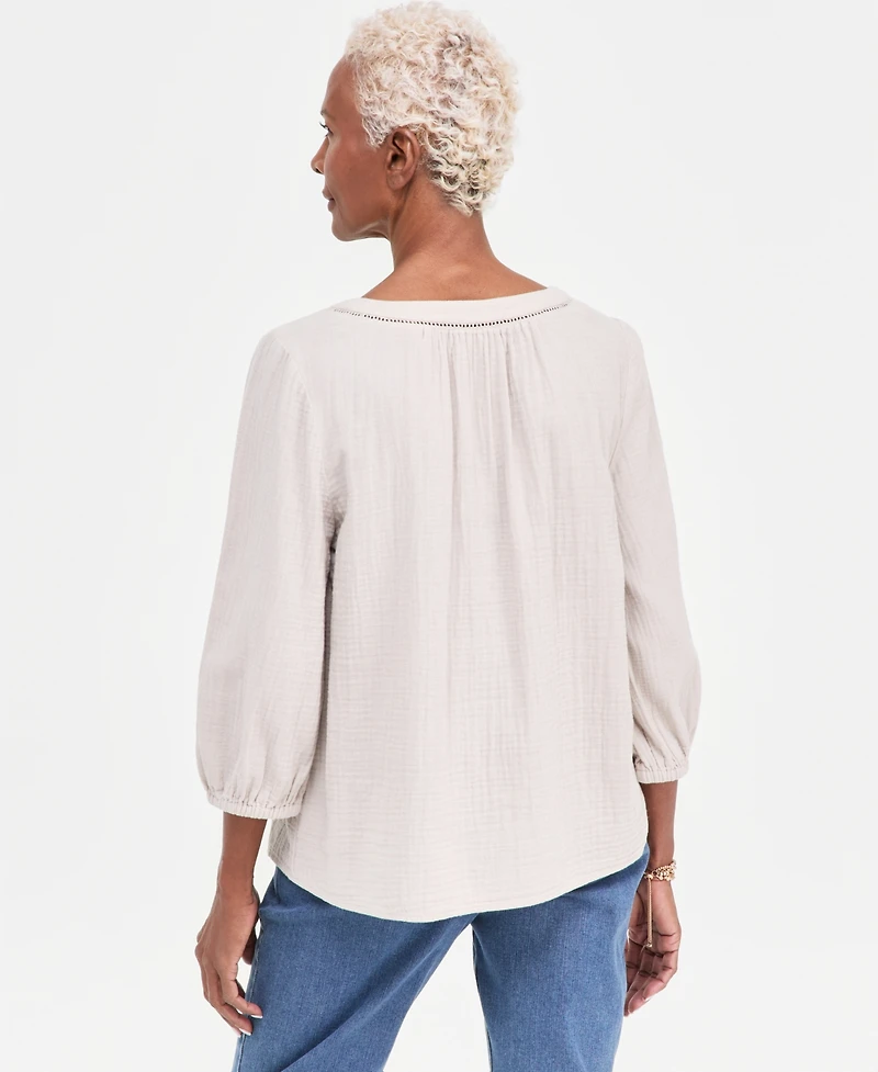 Style & Co Women's Cotton Gauze V-Neck Blouse, Macy's Exclusive