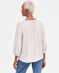 Style & Co Women's Cotton Gauze V-Neck Blouse, Macy's Exclusive