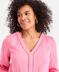 Style & Co Women's Cotton Gauze V-Neck Blouse, Macy's Exclusive