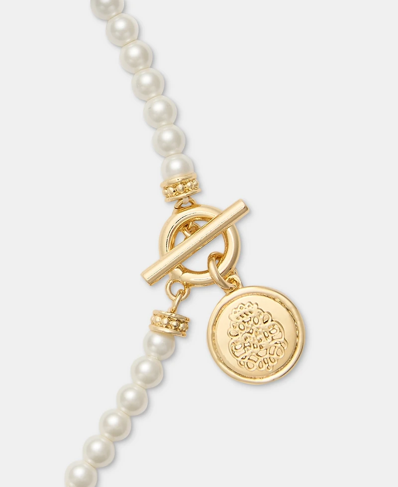 Lauren Ralph Lauren Gold-Tone Glass Pearl Coin Pendant Necklace