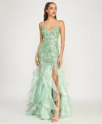 B Darlin Juniors' Spaghetti Straps V-Neck Gown