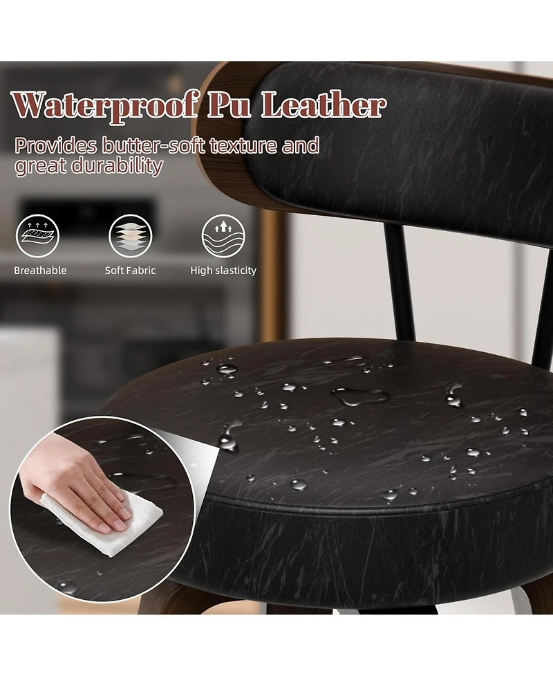 Dyhome 24 inches Bar Stools Set of 2, Counter Height with Leather Pad Wood Back, Upholstered Barstools for Kitchen Island, Cafe