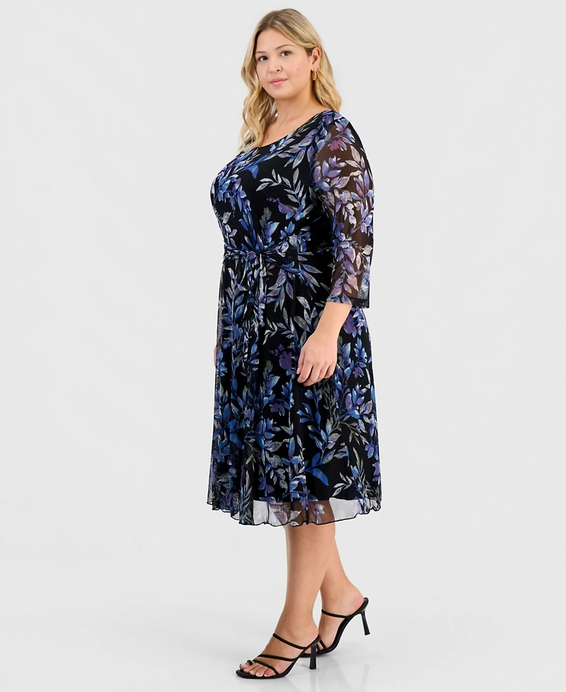 Connected Plus Printed Chiffon Tie-Waist Dress