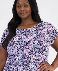 Connected Plus Size Printed Pintuck Short-Sleeve Dress