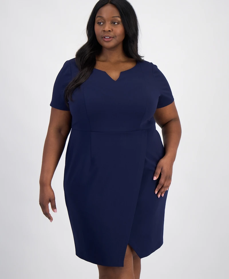 Connected Plus Scuba Crepe Notch-Neck Wrap Dress