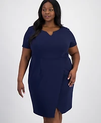 Connected Plus Scuba Crepe Notch-Neck Wrap Dress