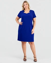Connected Plus Scuba Crepe Cutout-Neck Sheath Dress