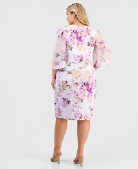 Connected Plus Size Printed Cape-Sleeve Sarong Dress
