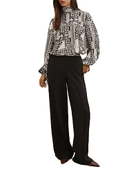 Reiss Women's Tile-Print Balloon-Sleeve Blouse