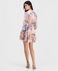 Robbie Bee Petite Floral-Print Chiffon Belted Dress