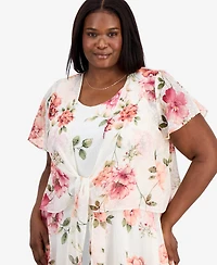 Robbie Bee Plus 2-Pc. Floral-Print Chiffon Dress & Open-Front Jacket
