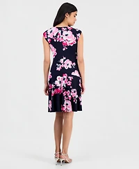 Robbie Bee Petite Floral-Print Ruffle Cap-Sleeve Dress