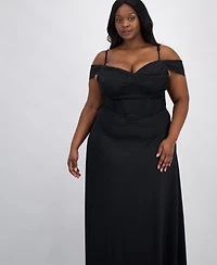 City Studios Trendy Plus Satin Off-The-Shoulder Gown