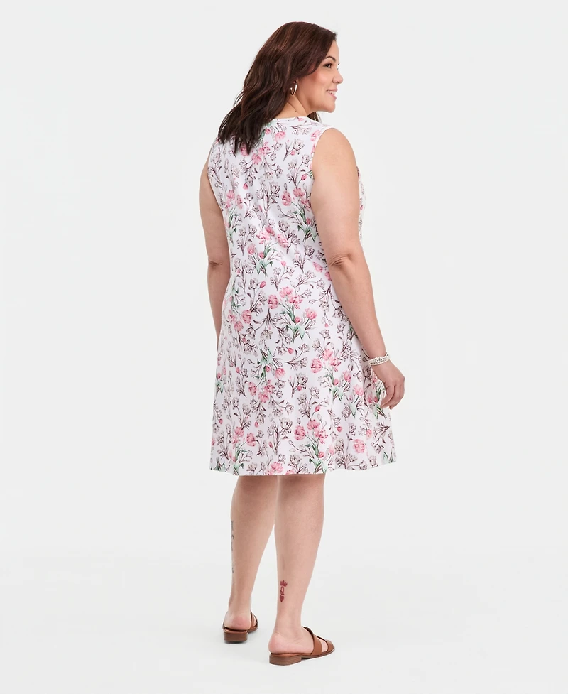 Style & Co Plus Floral-Print Lace-Up Dress