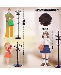 Yigii Wooden Coat Rack with Tree Design, 14 Hooks, Sturdy Base, Vintage Style