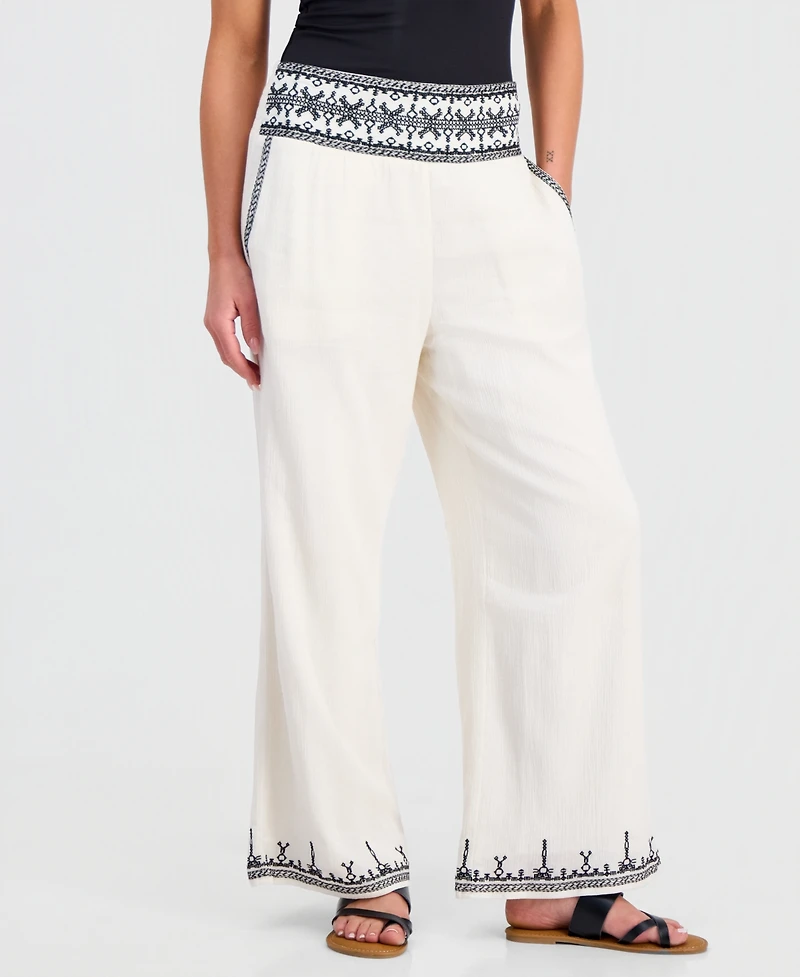 And Now This Petite Embroidered-Trim Wide-Leg Pants, Macy's Exclusive