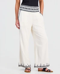 And Now This Petite Embroidered-Trim Wide-Leg Pants, Macy's Exclusive