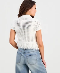 And Now This Petite Short-Sleeve Johnny-Collar Fringe Sweater, Macy's Exclusive