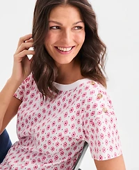 Style & Co Petite Cotton Button-Shoulder Tee, Exclusively at Macy's