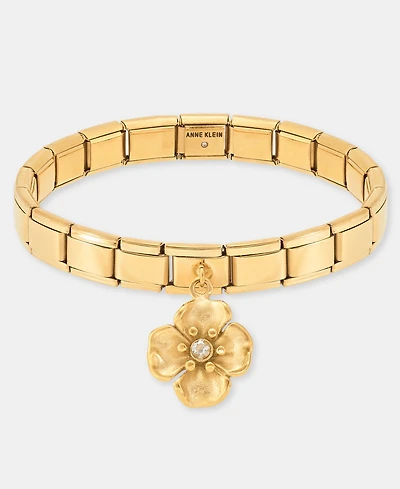 Anne Klein Pave Flower Charm Stretch Bracelet