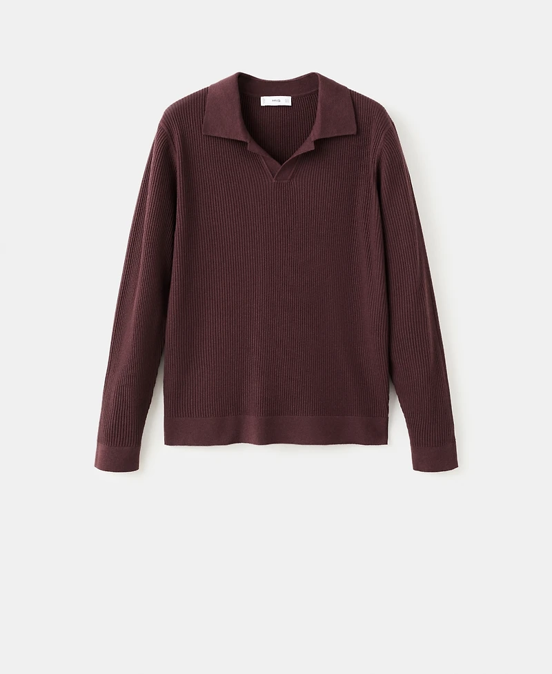 Mango Men's Cotton-Blend Ribbed Polo Sweater