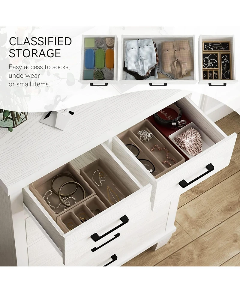 gaomon Dresser for Bedroom with 6 Drawers, 45'' Tall White Chests of Drawers Storage, Wooden Closet, Bedroom, Living Room