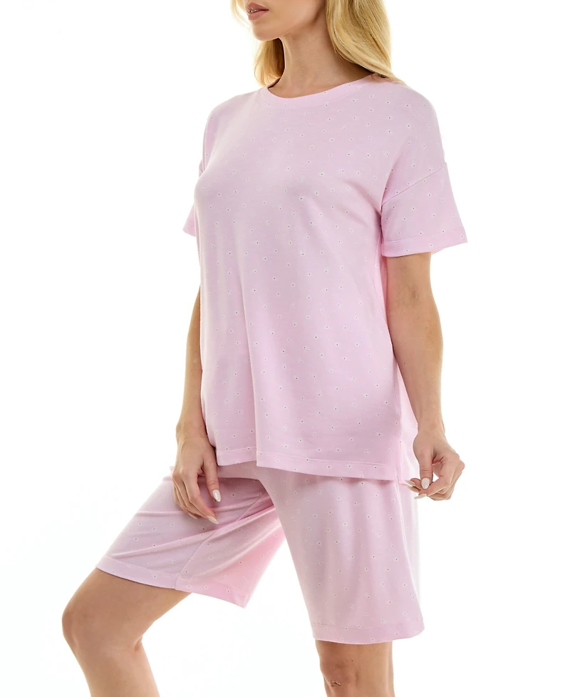 Roudelain Women's Short-Sleeve Drop Shoulders Top & Shorts, 2-Piece Set