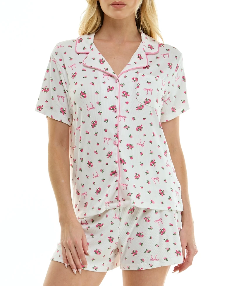 Sincerely Jules Women's Wonder Rib Notch Collar Top & Shorts, 2-Piece Set