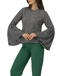 Ivonne Women's Check Blouse with Puffed Sleeves