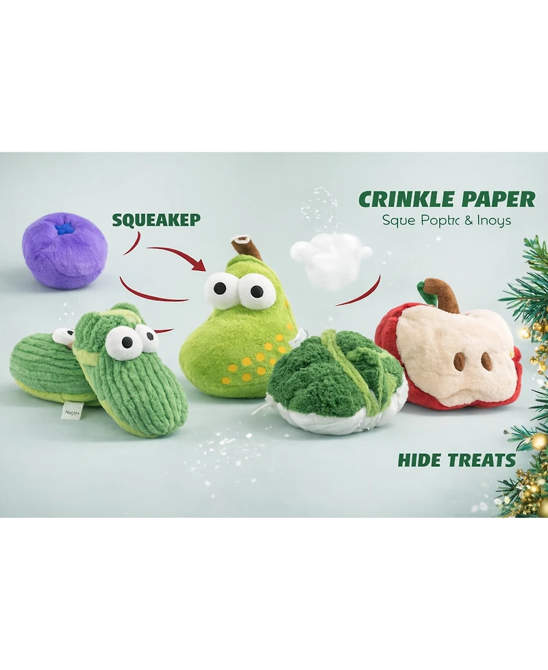 Nocciola Squeaky Plush Dog Toys Set – Interactive Fruit & Vegetable Chew Toys with Built-in Squeaker for Small to Medium Dogs