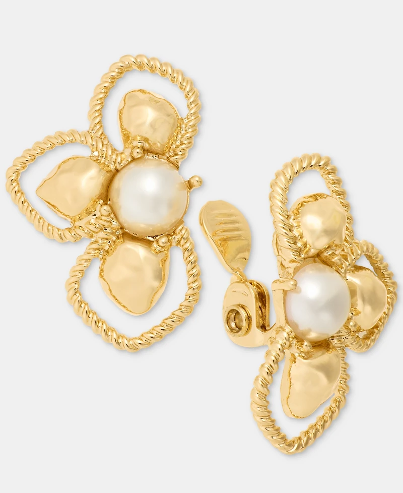 Anne Klein Imitation Pearl Half Cluster Clip-On Drop Earrings