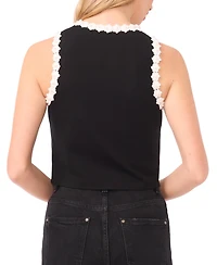 CeCe Women's Crochet Floral Trim Crewneck Top