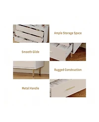 Gaomon Modern White 3-Drawer Slim Nightstand, Gold Metal Legs Bedside Dresser for Small Bedroom Spaces