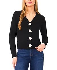 CeCe Women's Crochet Flower Snap Detail V-Neck Cardigan